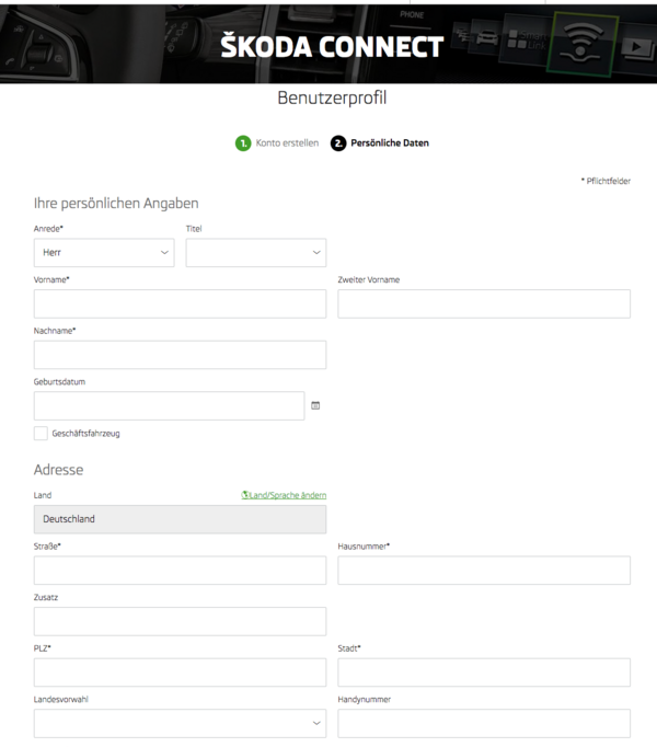 SKODA Connect Anmeldung